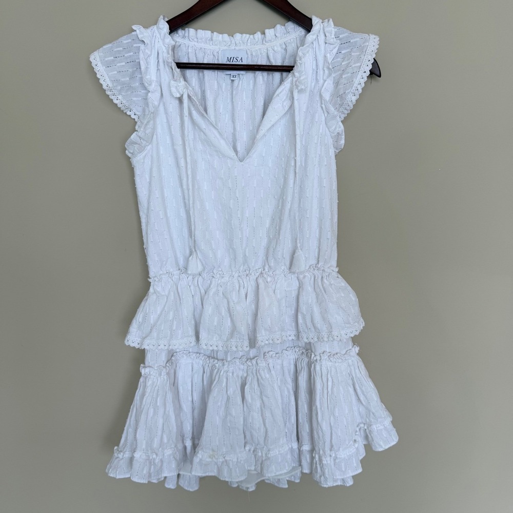 Misa Los Angeles Lilian Ruffle Mini Dress in White Cotton Size XS Party - Picture 5 of 13